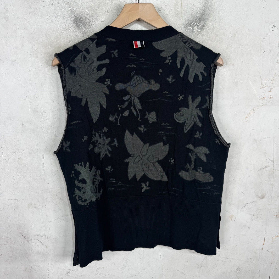 Thom Browne Cutoff Patterned Black Sweater Vest