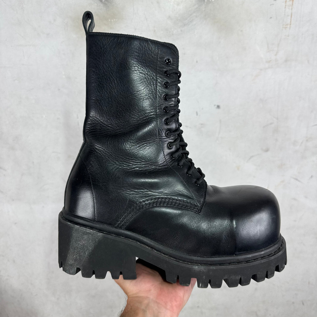 Balenciaga Black Leather Stomper Boots