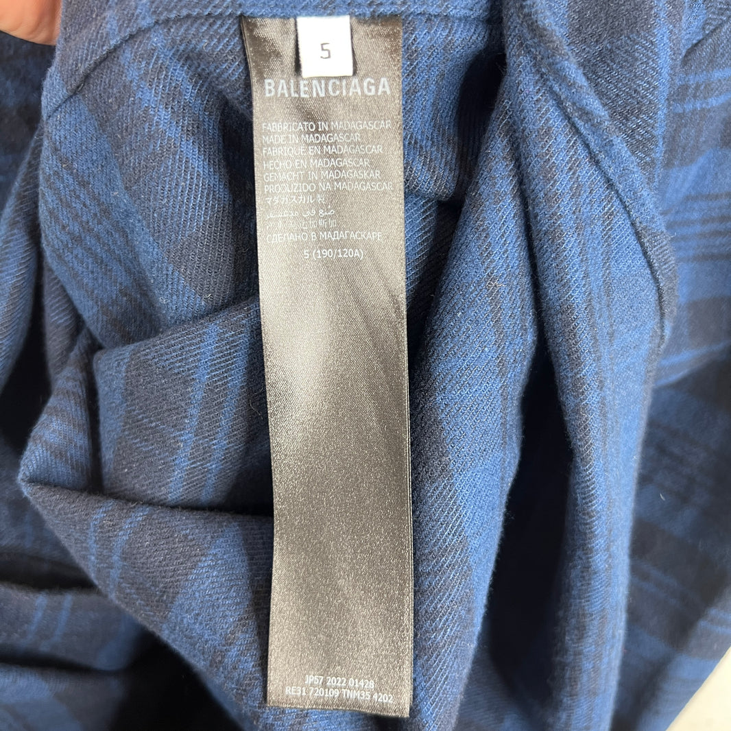Balenciaga Navy Hooded Plaid Flannel Jacket