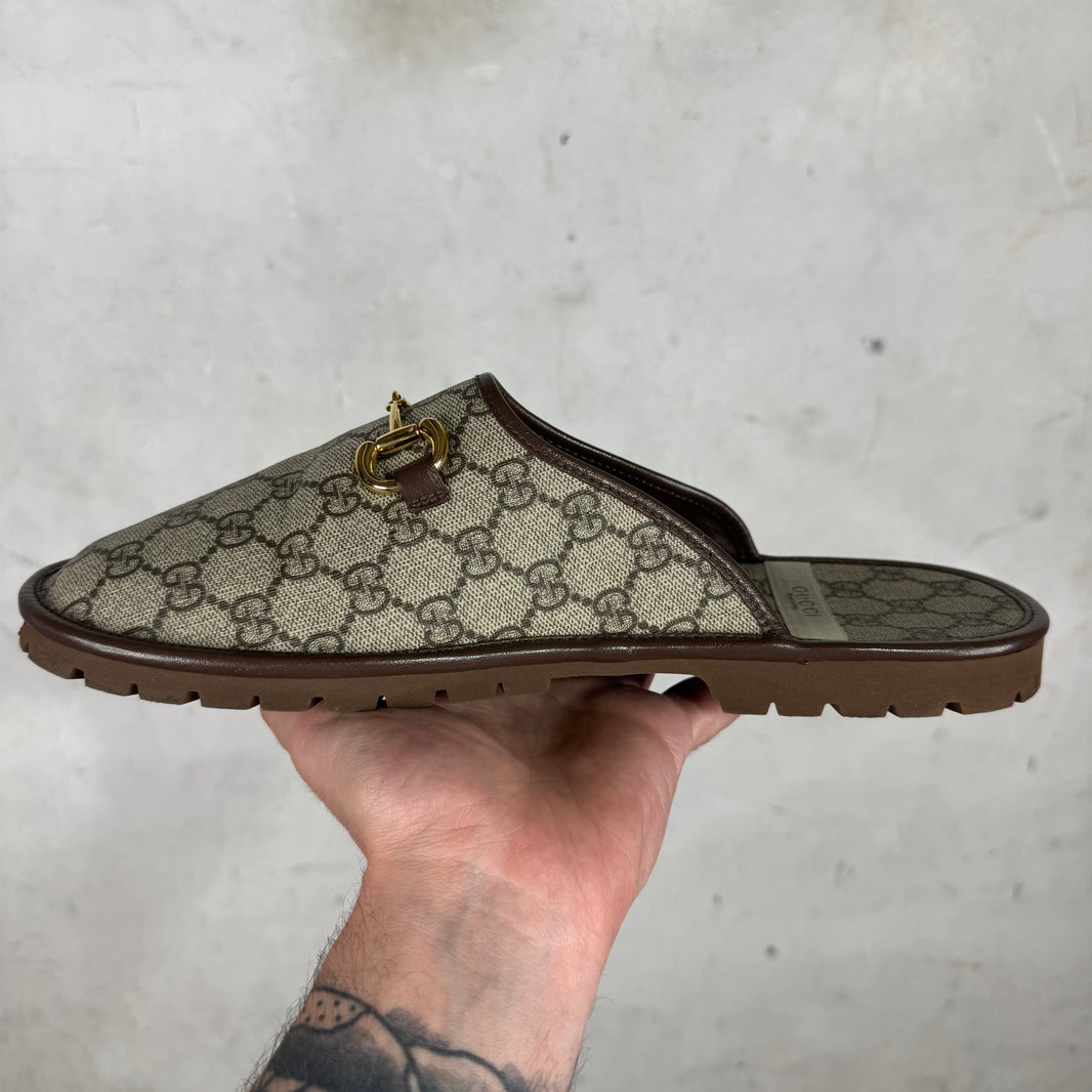 Gucci Monogram Horsebit Slides