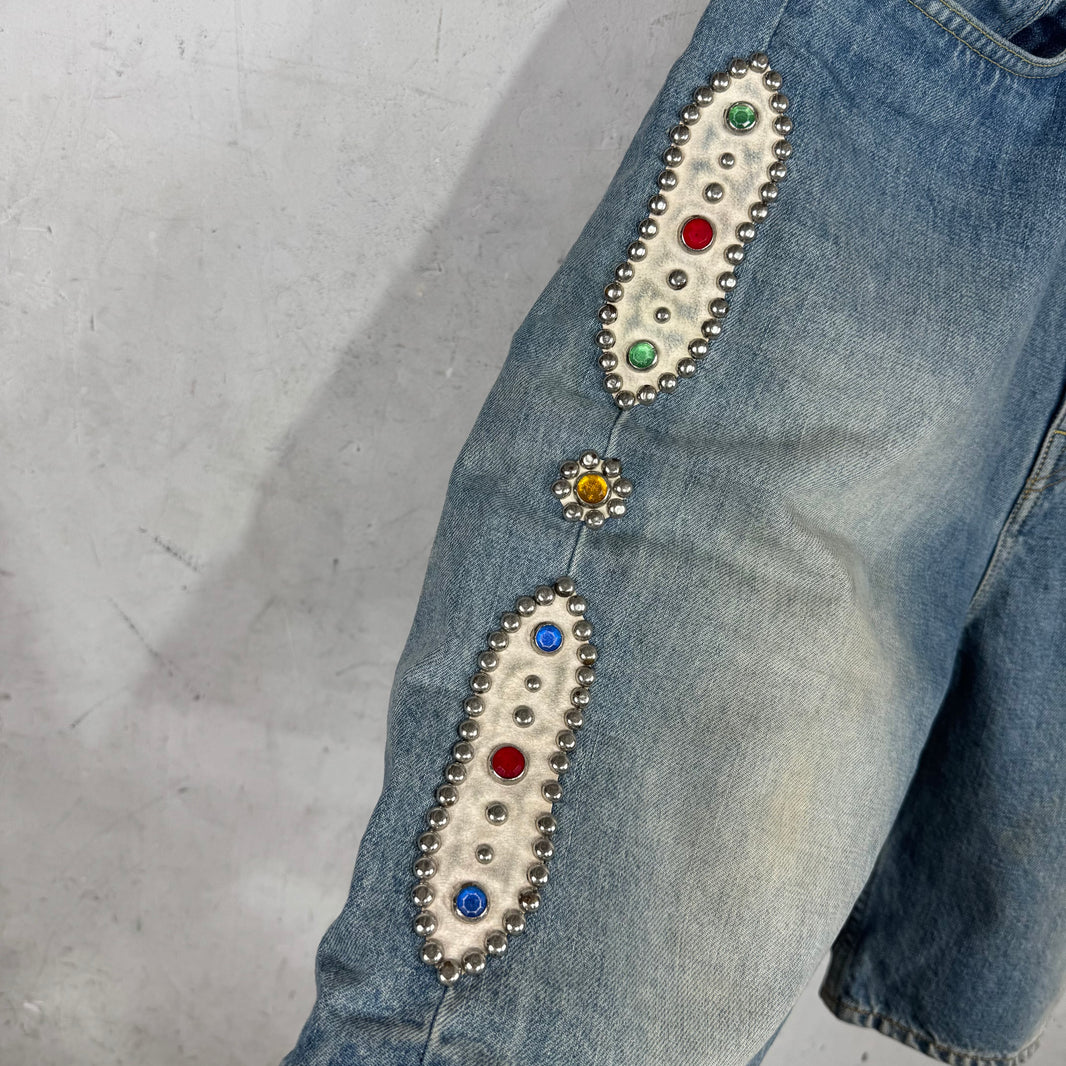 Kapital Rhinestone Studded Jean Shorts