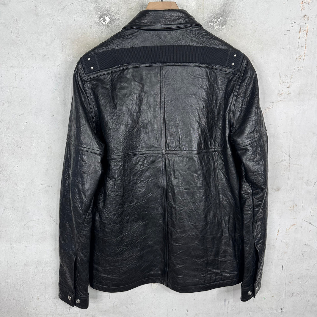 Rick Owens Temple Pebbled Leather Strapped Jacket