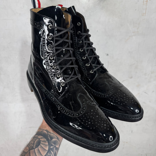 Thom Browne Patent Leather Wing-Tip Lace Up Boots
