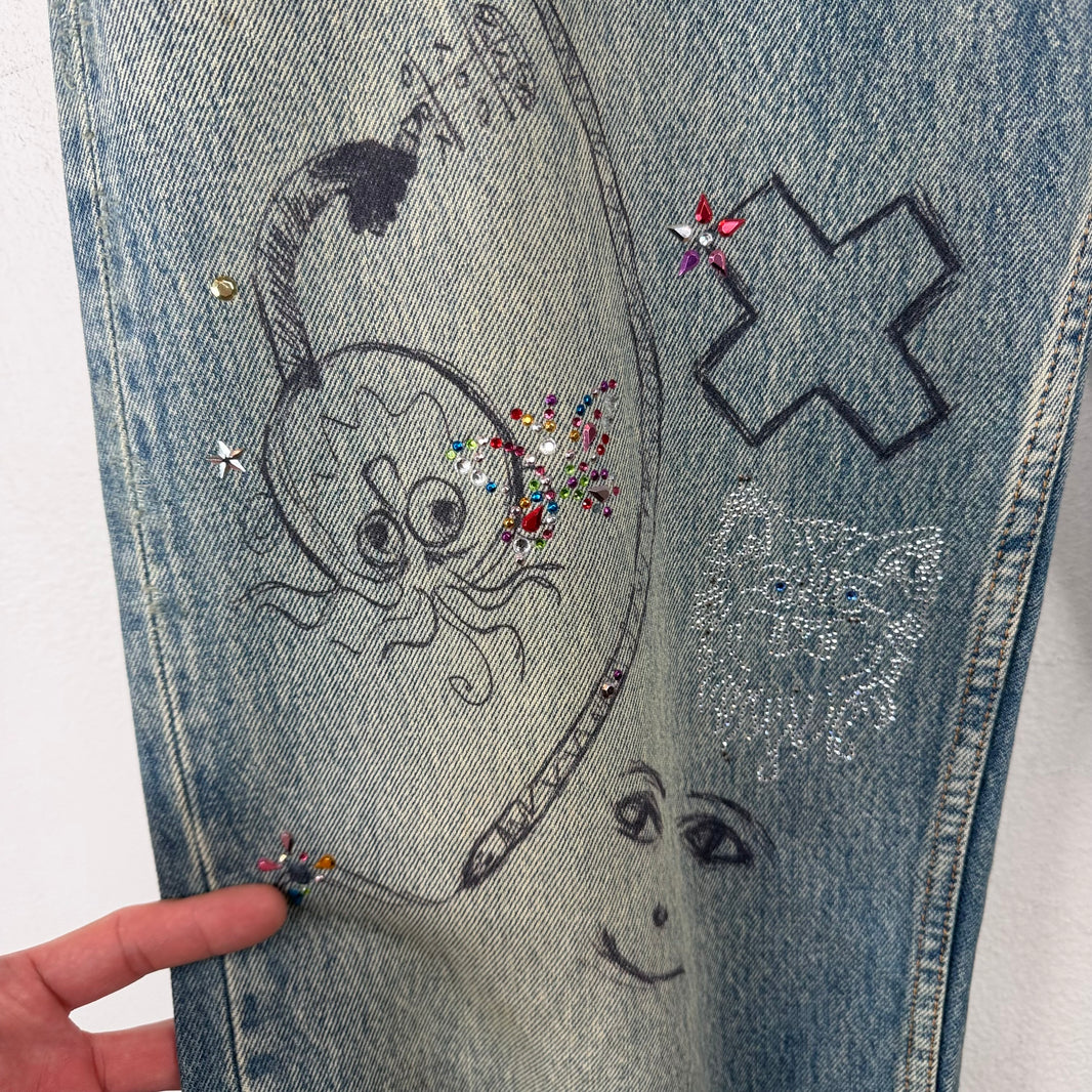 Balenciaga Rhinestone Scribble Jeans