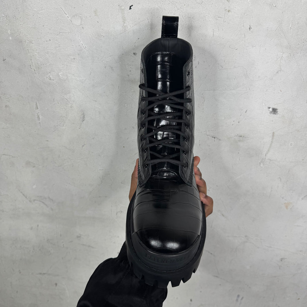 Balenciaga Leather Croc Strike Boots