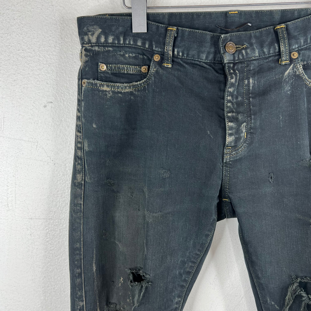 Saint Laurent D02 Black Oil Spill Jeans