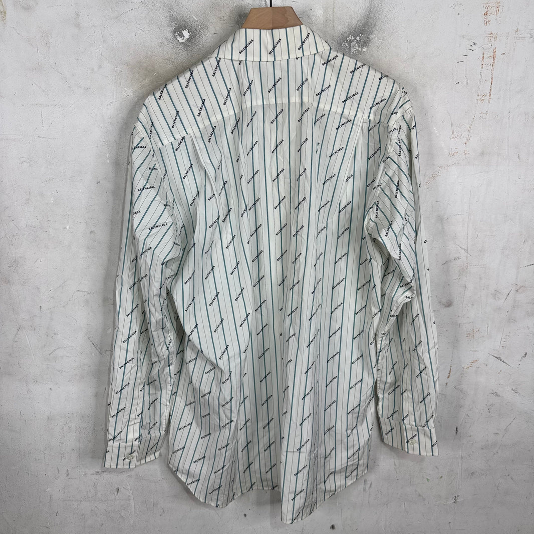 Balenciaga Striped Logo Print LS Shirt