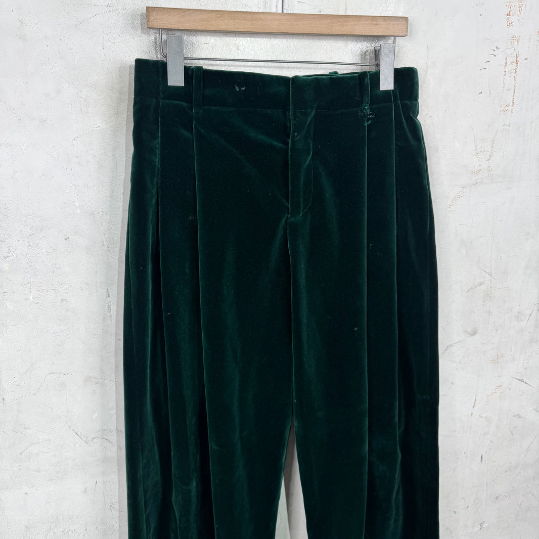 Louis Vuitton Green Velvet Pleated Baggy Trousers