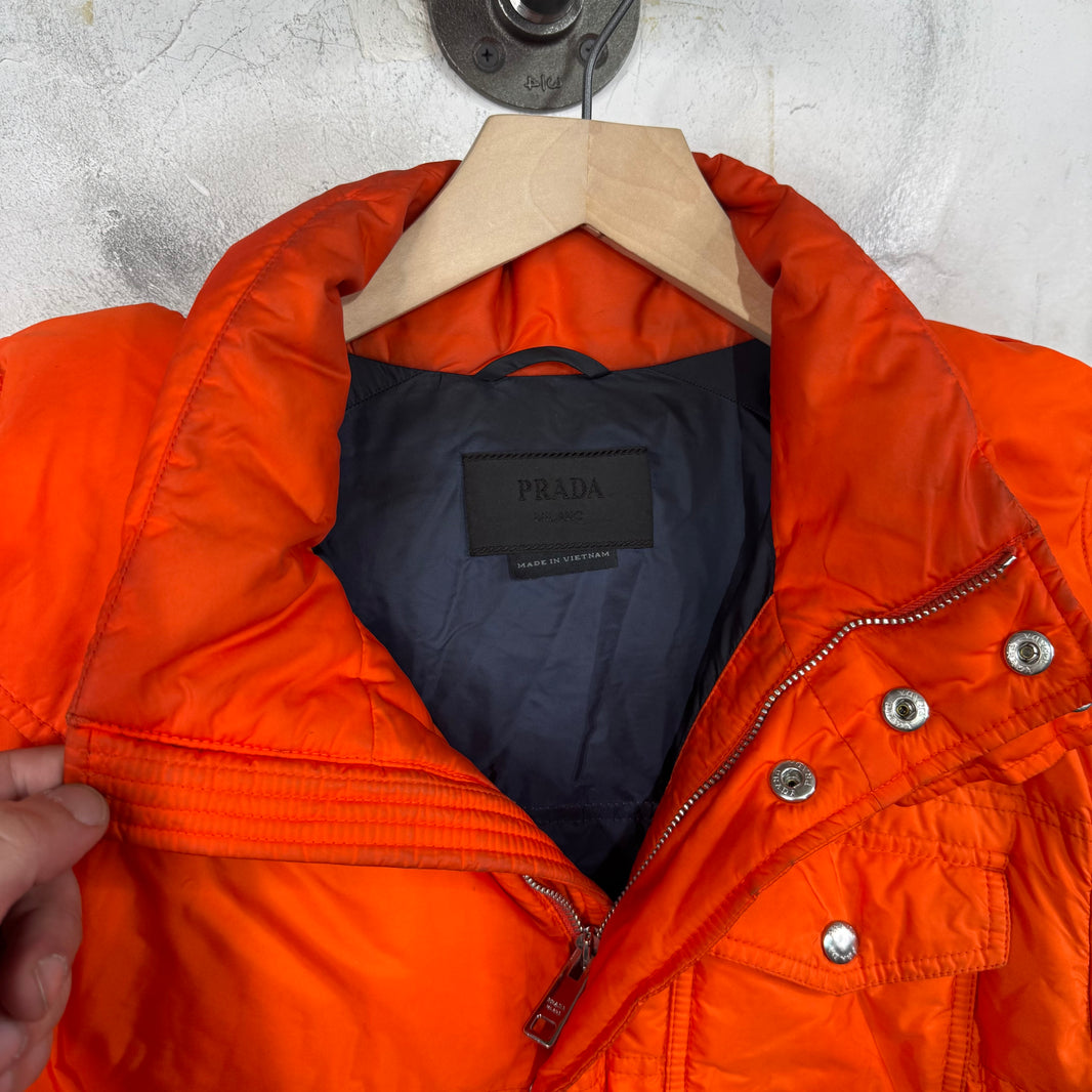 Prada Orange Plaqued Puffer Jacket
