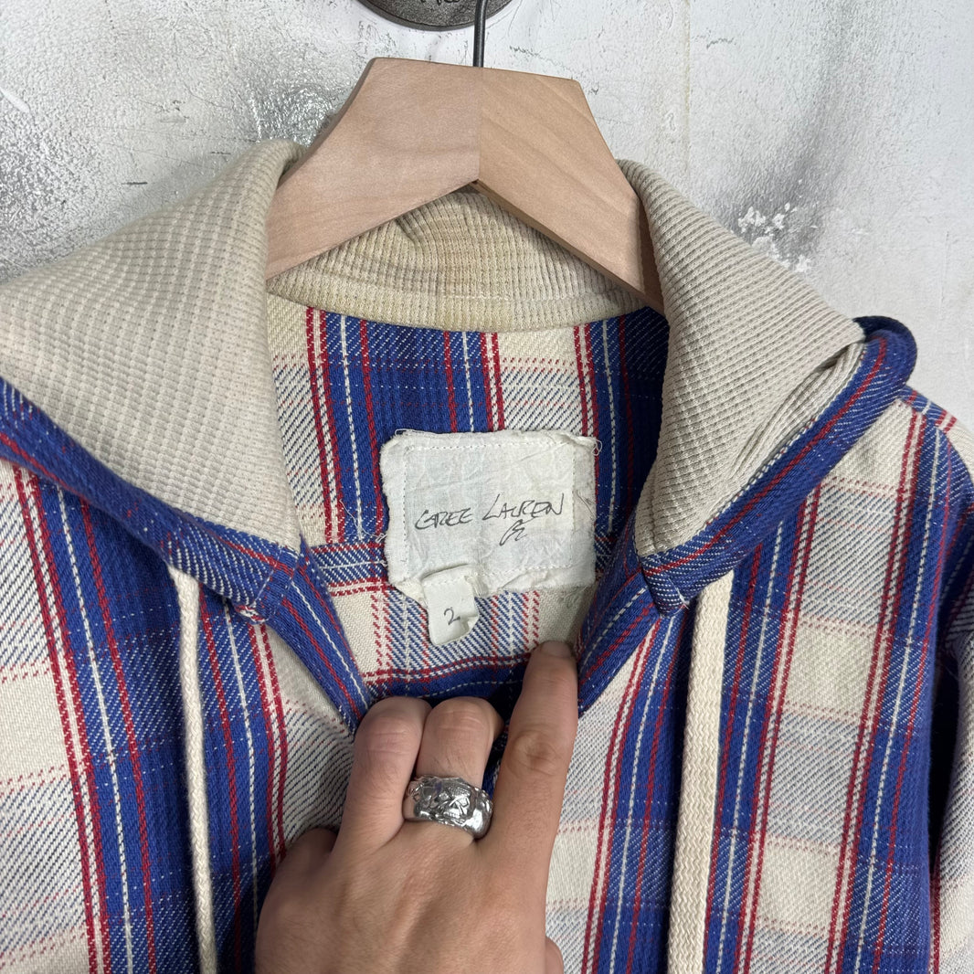 Greg Lauren Frayed Hooded Flannel