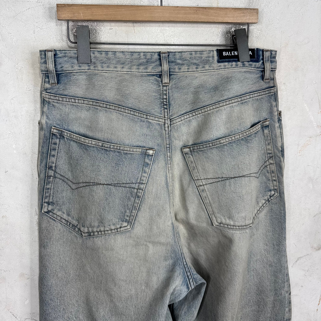 Balenciaga Lightwash Baggy Distressed Hem Jeans