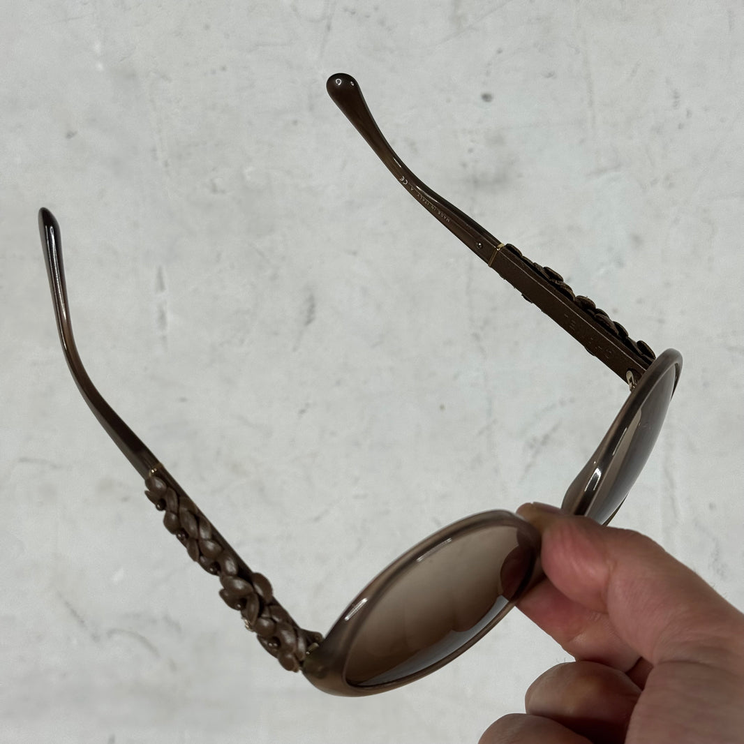 Chanel Leather Floral Wide Lens Sunglasses