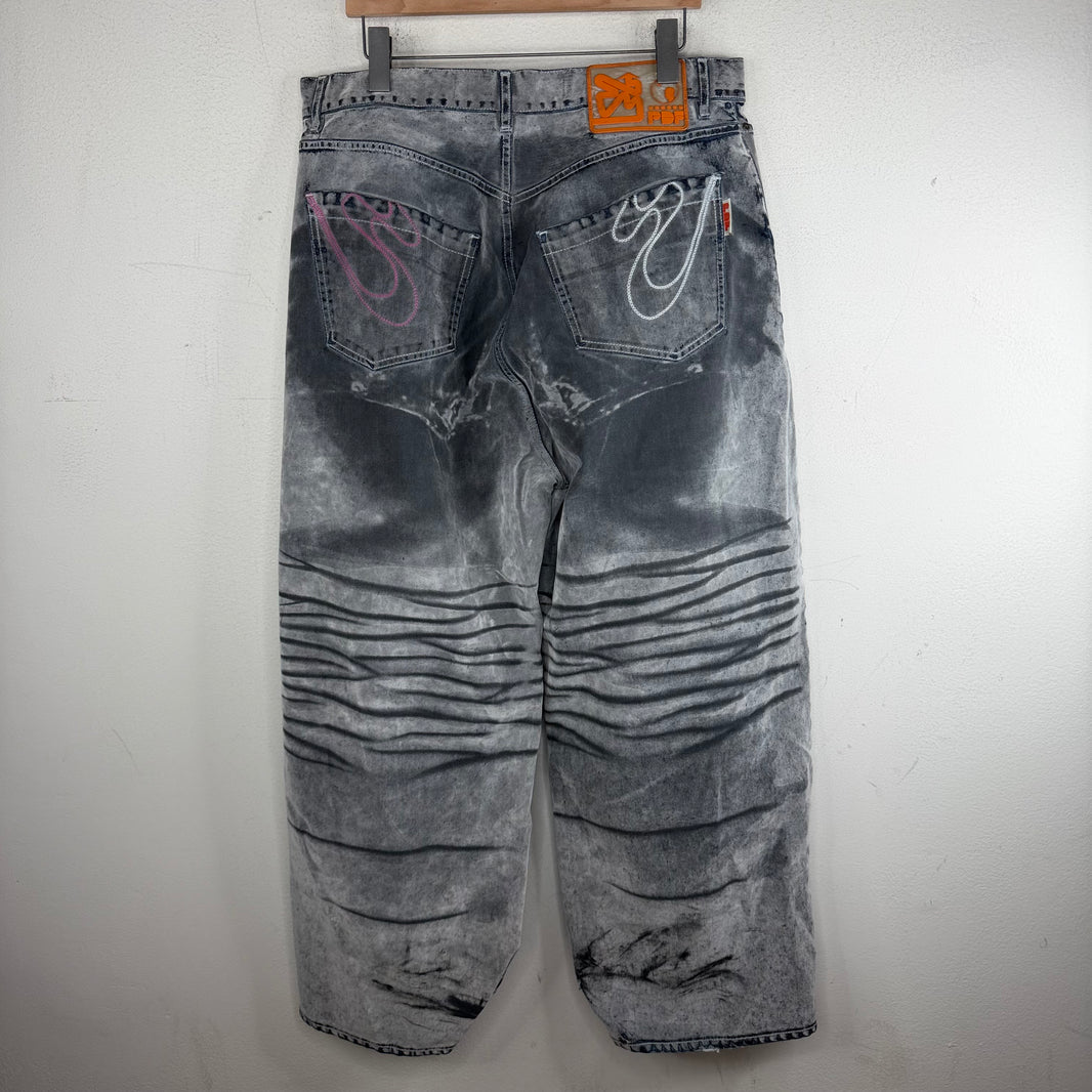 PDFCHANNEL Grey Felt Coated Baggy Jeans