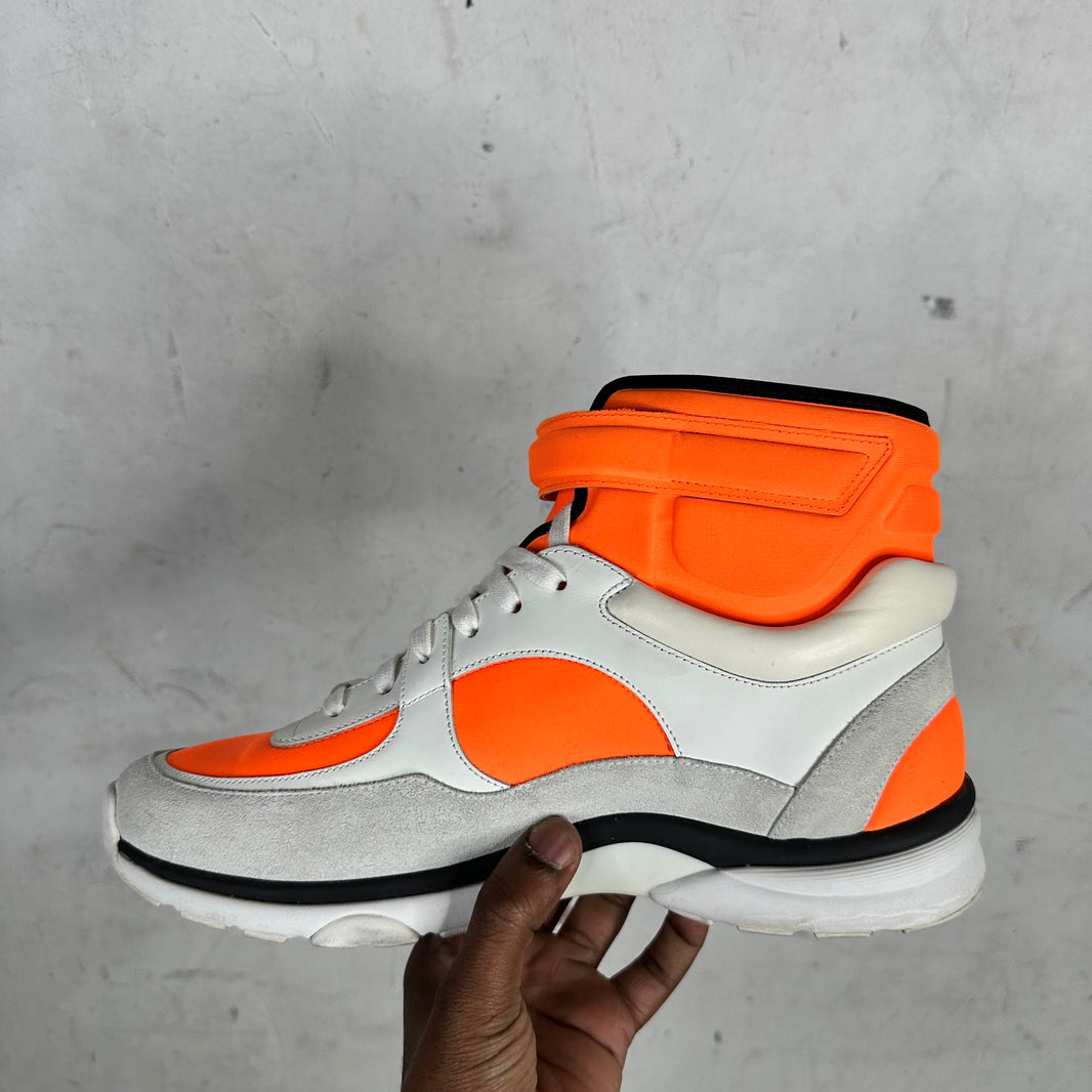 Chanel Orange High Top Double C Sneakers