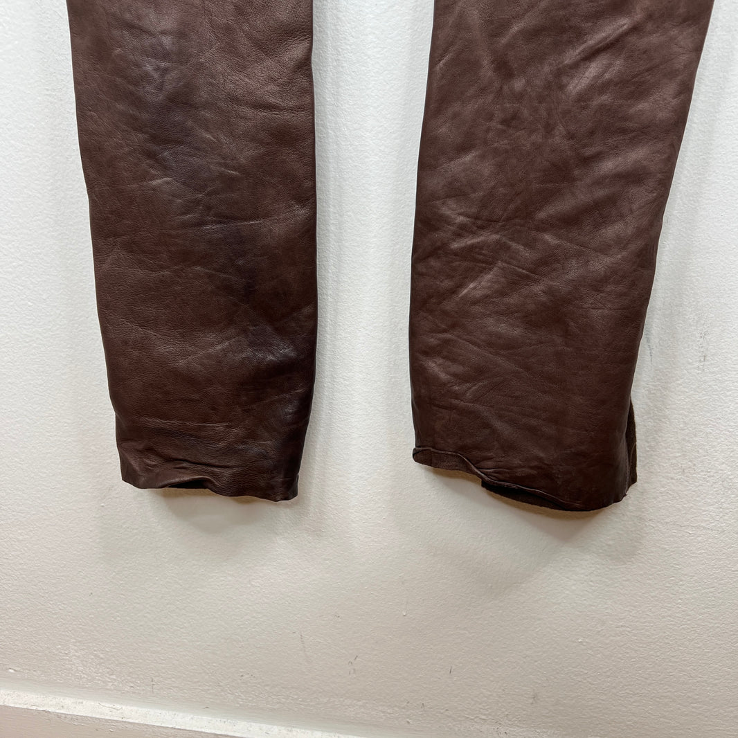 Rick Owens Brown Leather Banana Bolan Pants