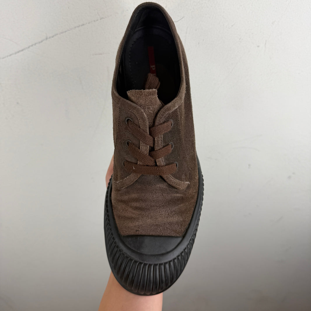 Prada Brown Suede Low Top Sneakers