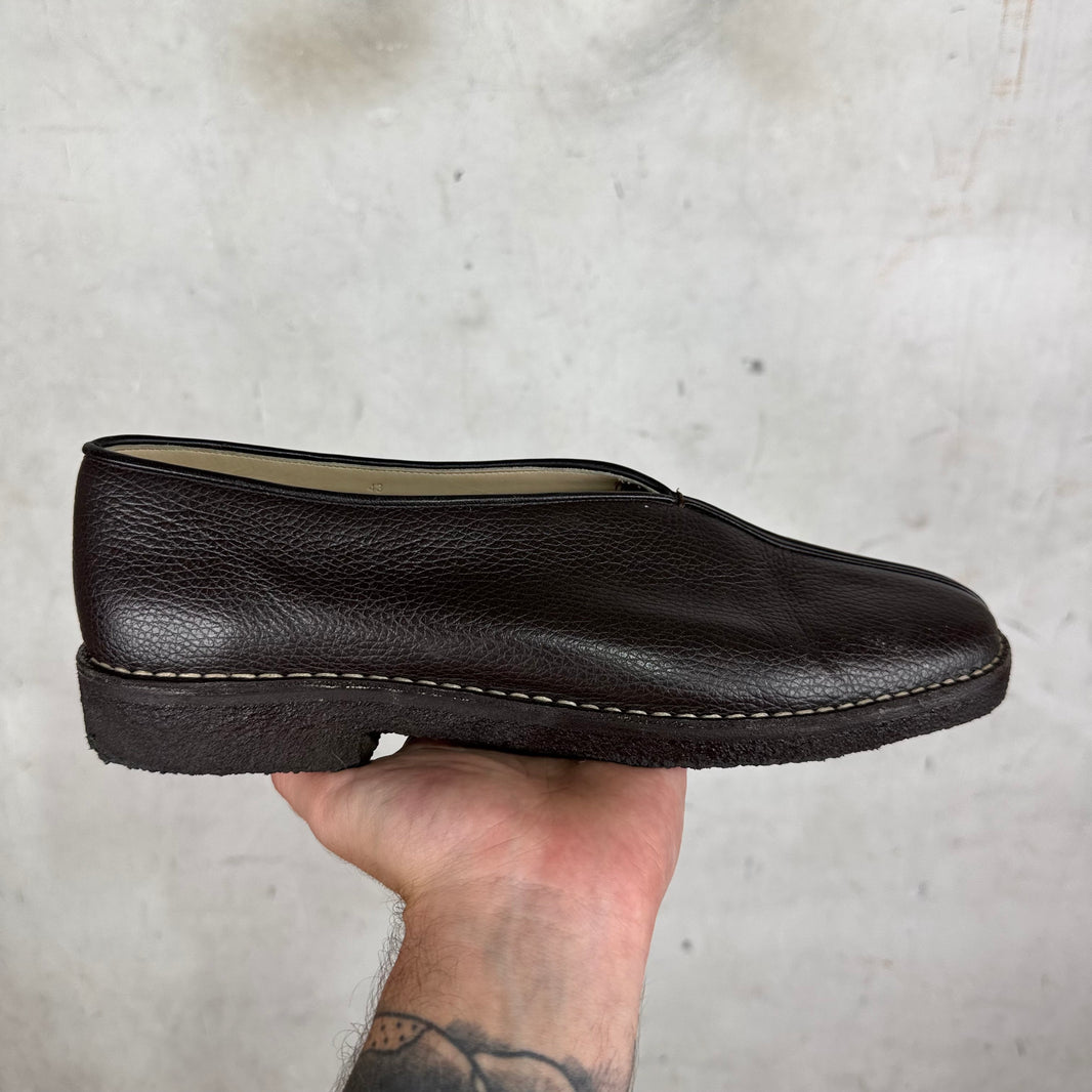 Lemaire Brown Leather Piped Slippers