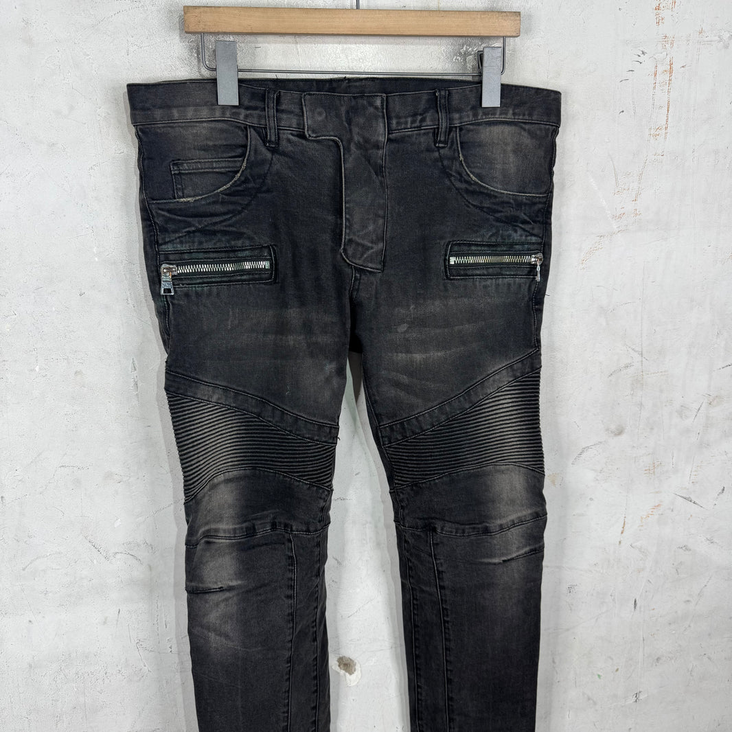 Balmain Faded Wash Biker Jeans