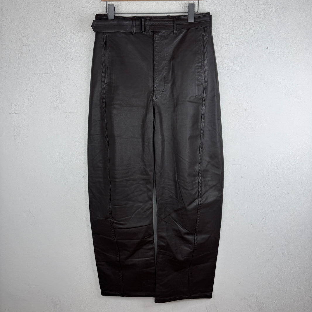 Lemaire Built In Belt Brown Leather Pants