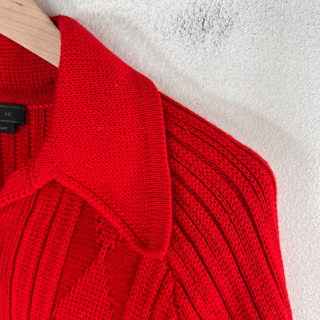 Prada Red Button Up Diamond Knit Cardigan