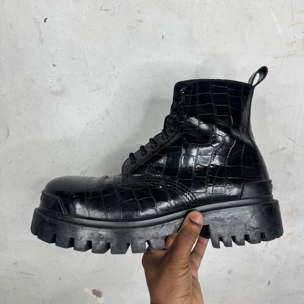 Balenciaga Croc Leather Strike Boots