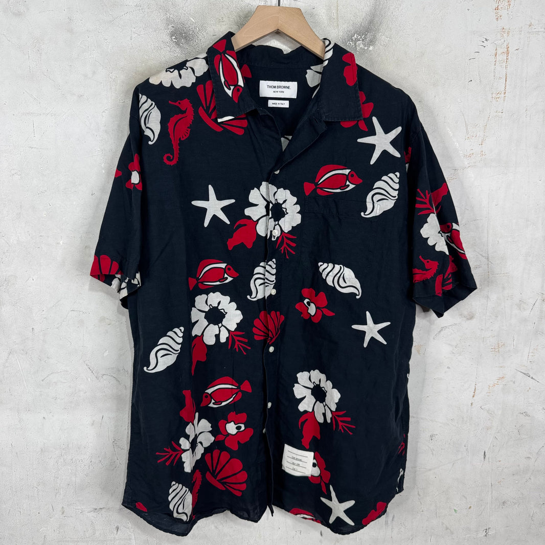 Thom Browne Navy Ocean Print Shirt