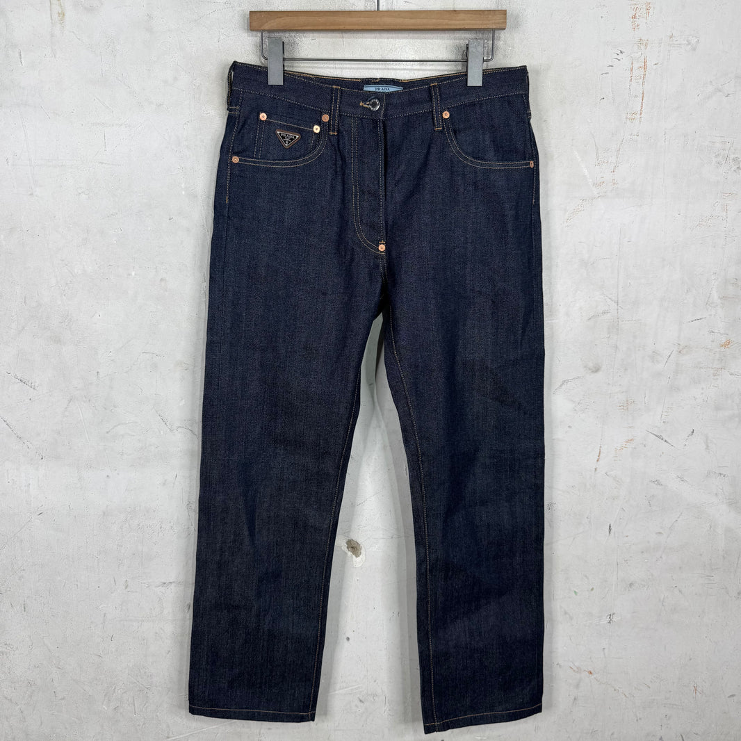 Prada Raw Buckle Back Jeans