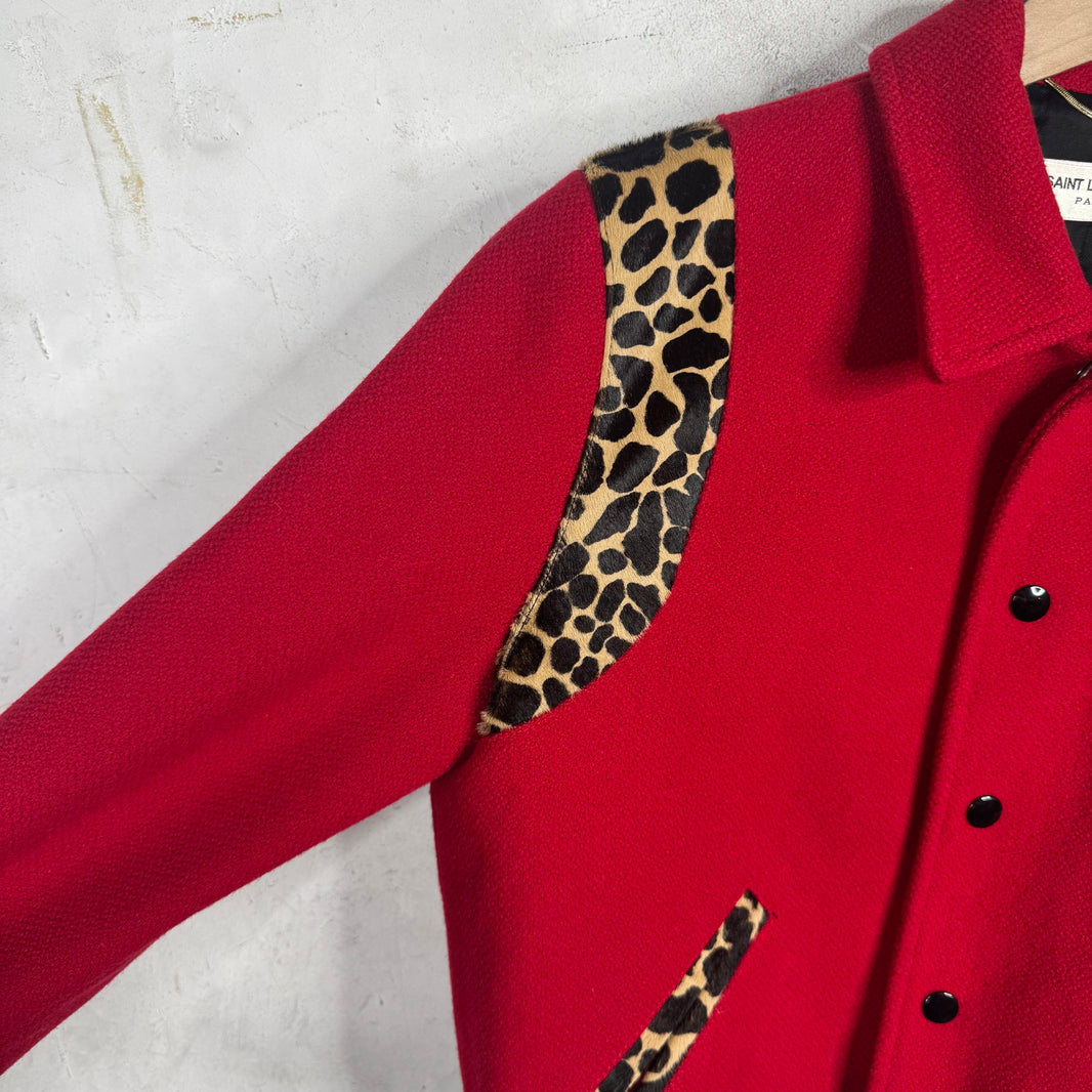Saint Laurent Red Cheetah Varsity Jacket