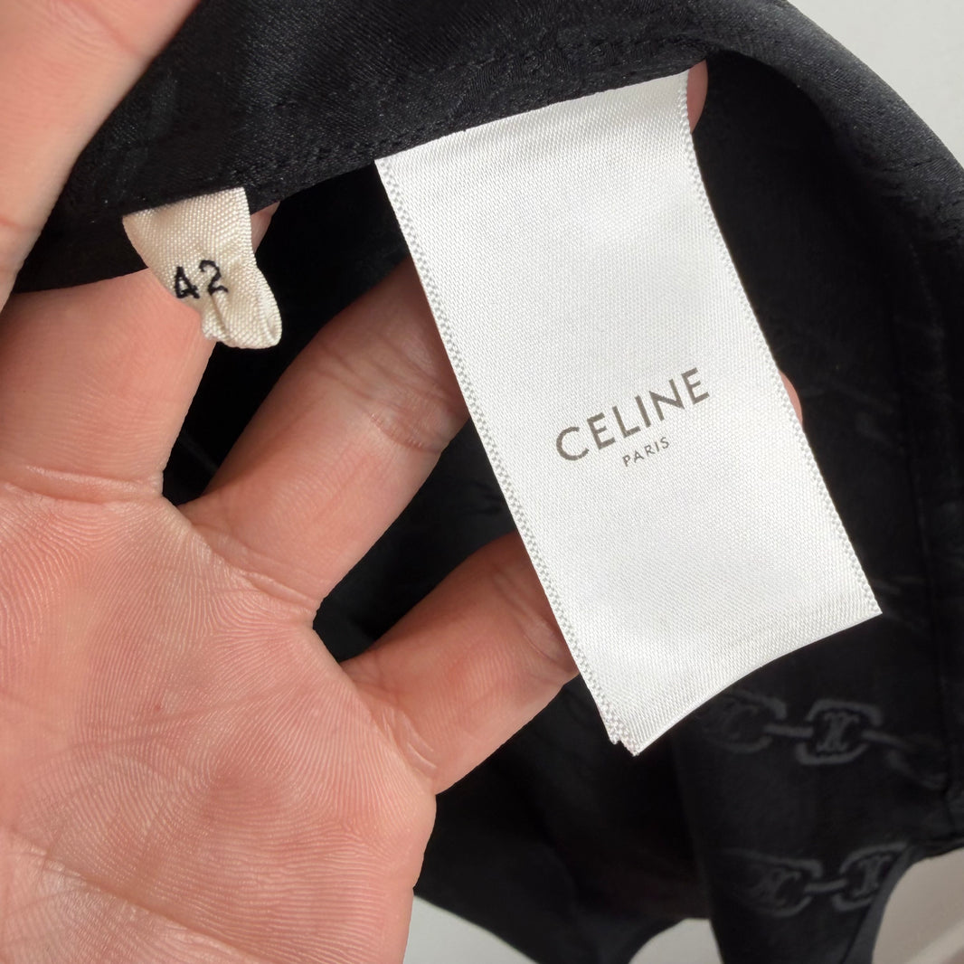 Celine Silk Embossed Chain Link Button Up LS Shirt
