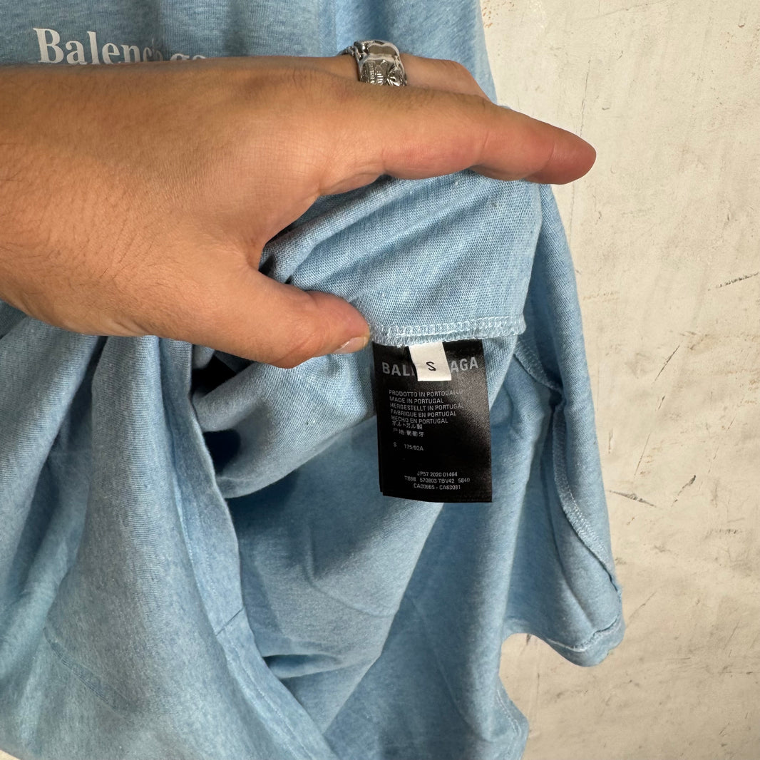 Balenciaga Heather Blue Printed Campaign T-Shirt