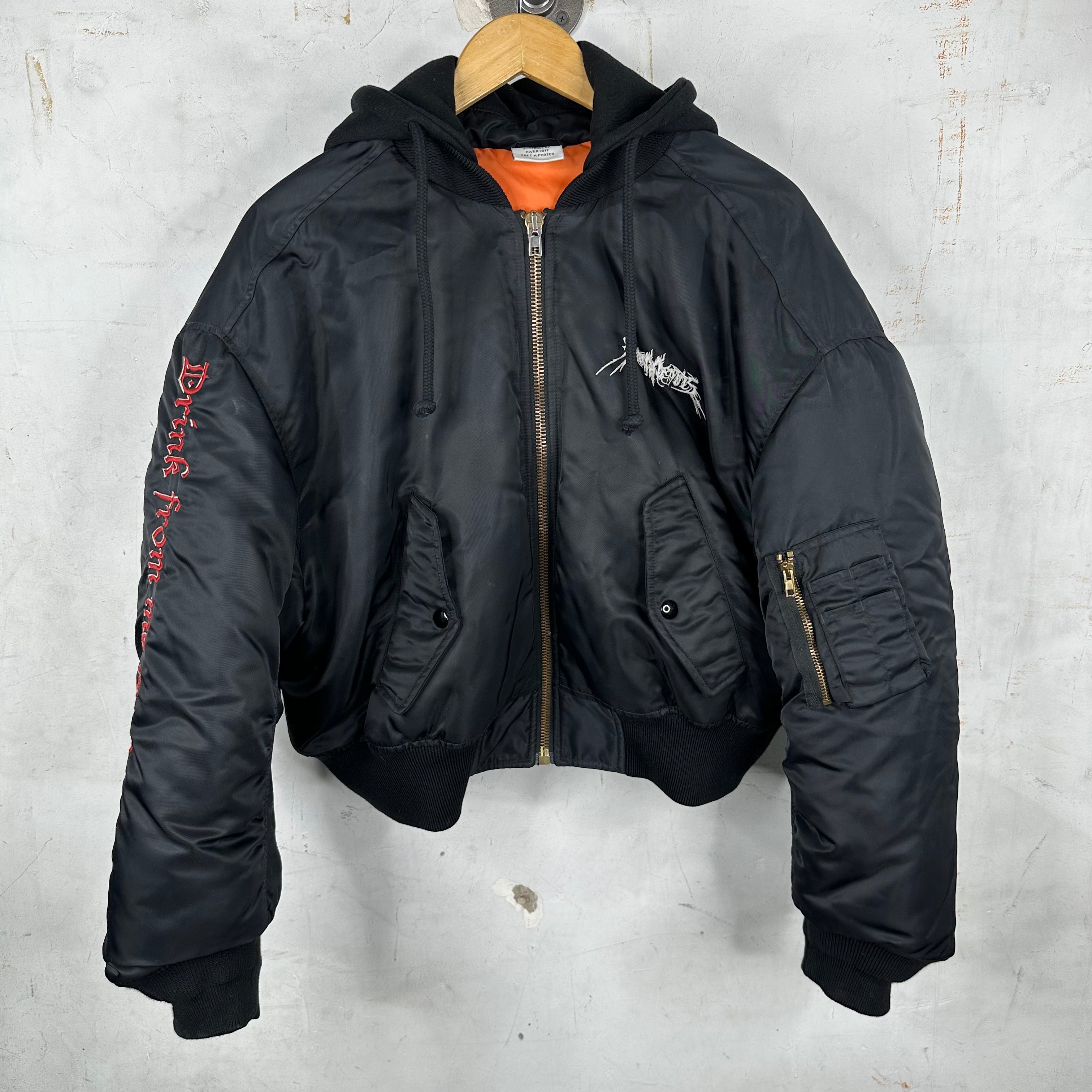 VETEMENTS Total Fucking Darkness Cropped Bomber Jacket