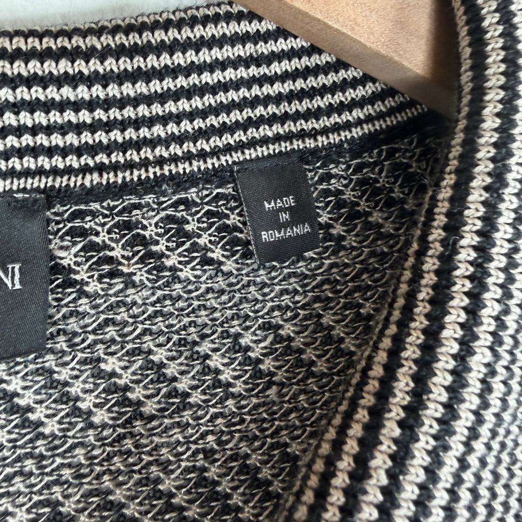 Armani Zig Zag Striped Collared Knit Sweater