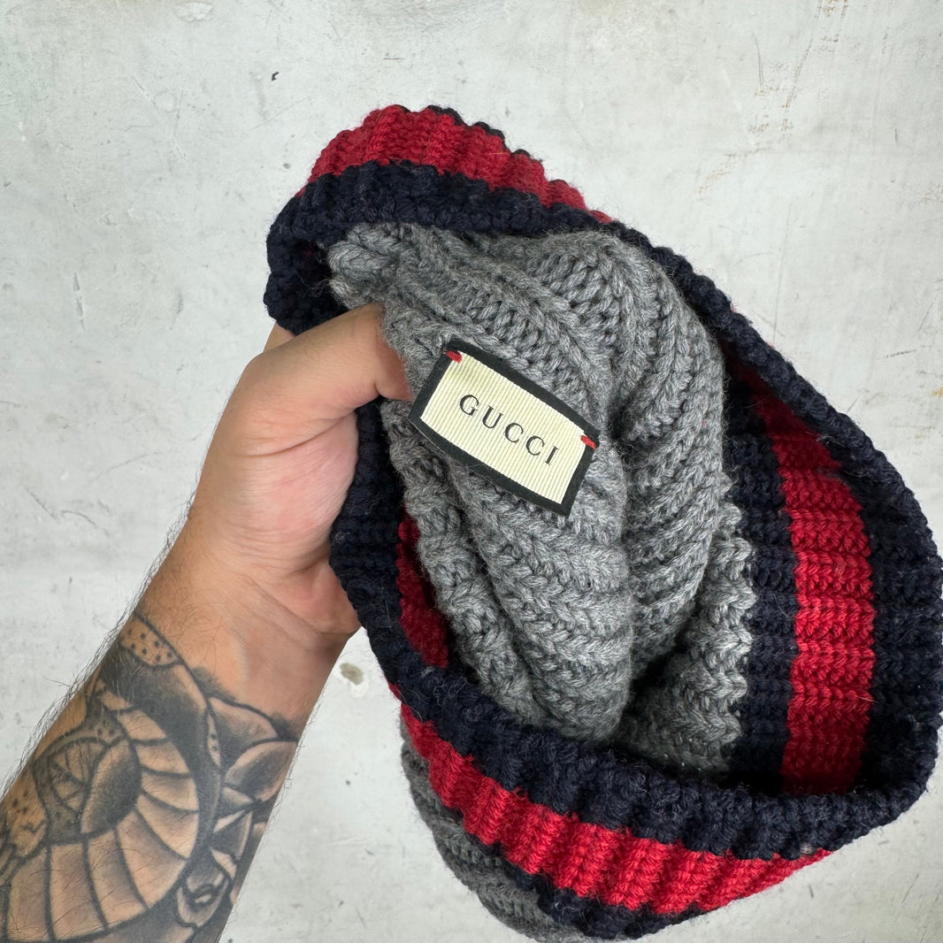 Gucci Grey Striped Trim Beanie