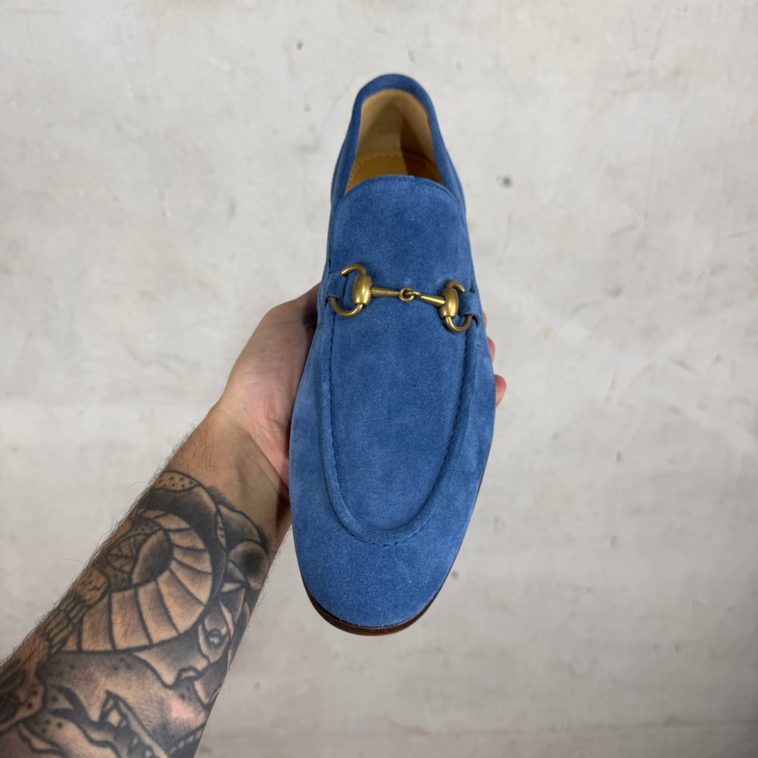 Gucci Blue Suede Horsebit Loafers