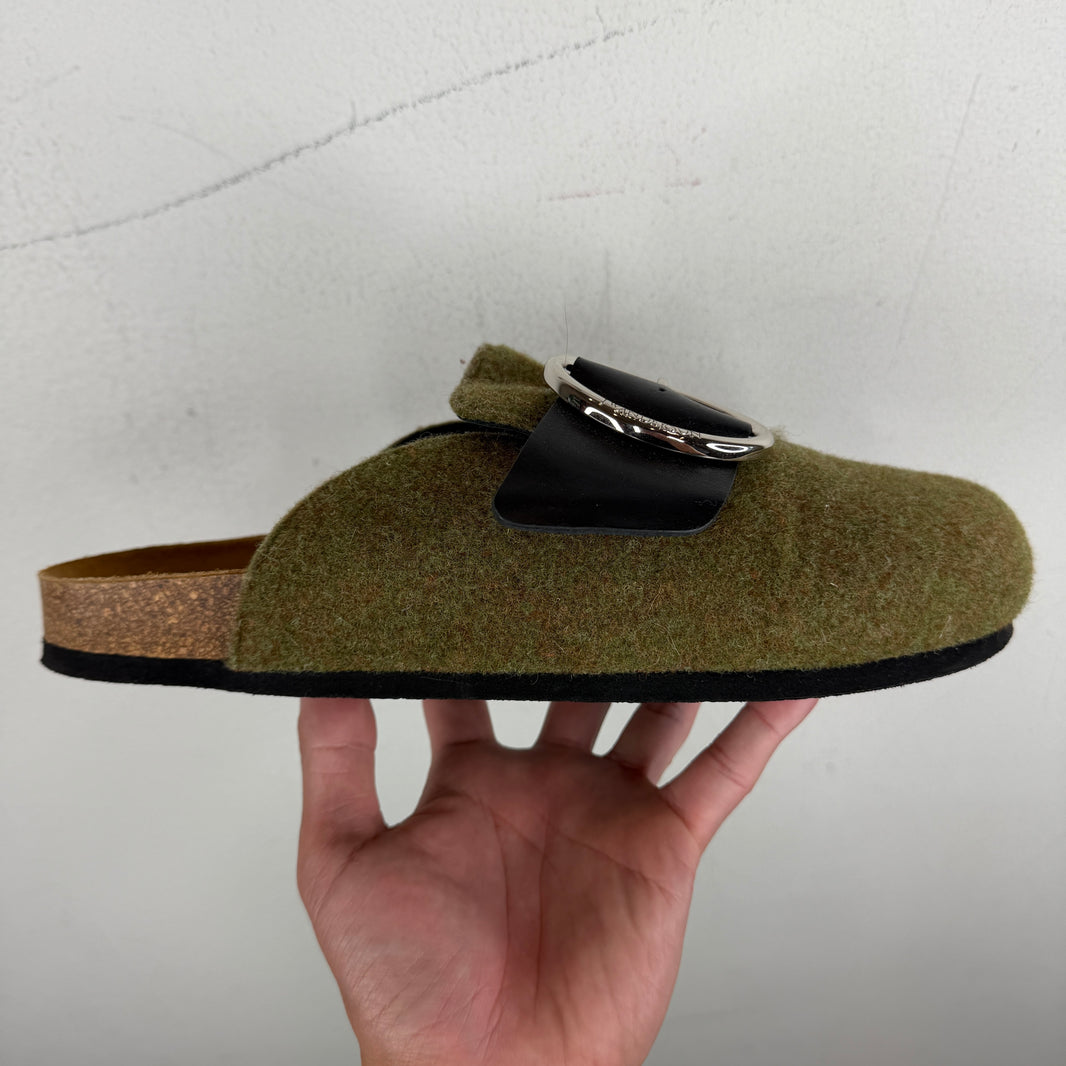 JW Anderson Green Wool Strap Mules