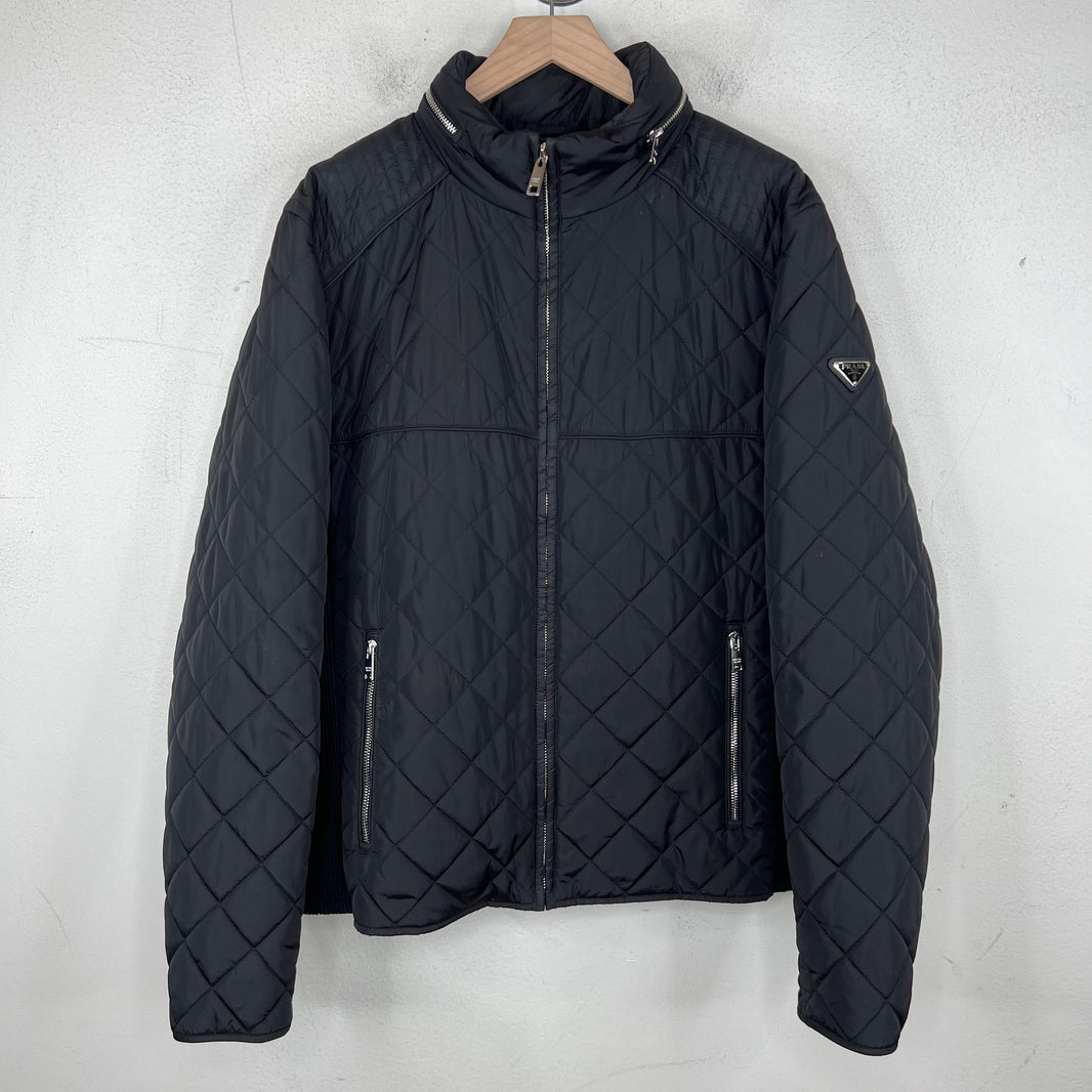 Prada Black Quilted Nylon Badge Zip Up Jacket