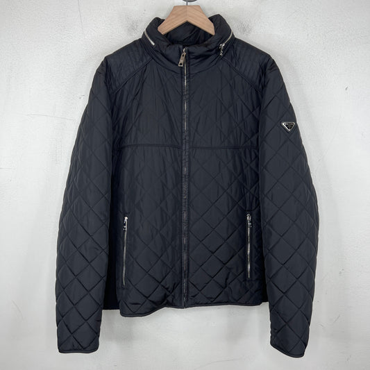Prada Black Quilted Nylon Badge Zip Up Jacket