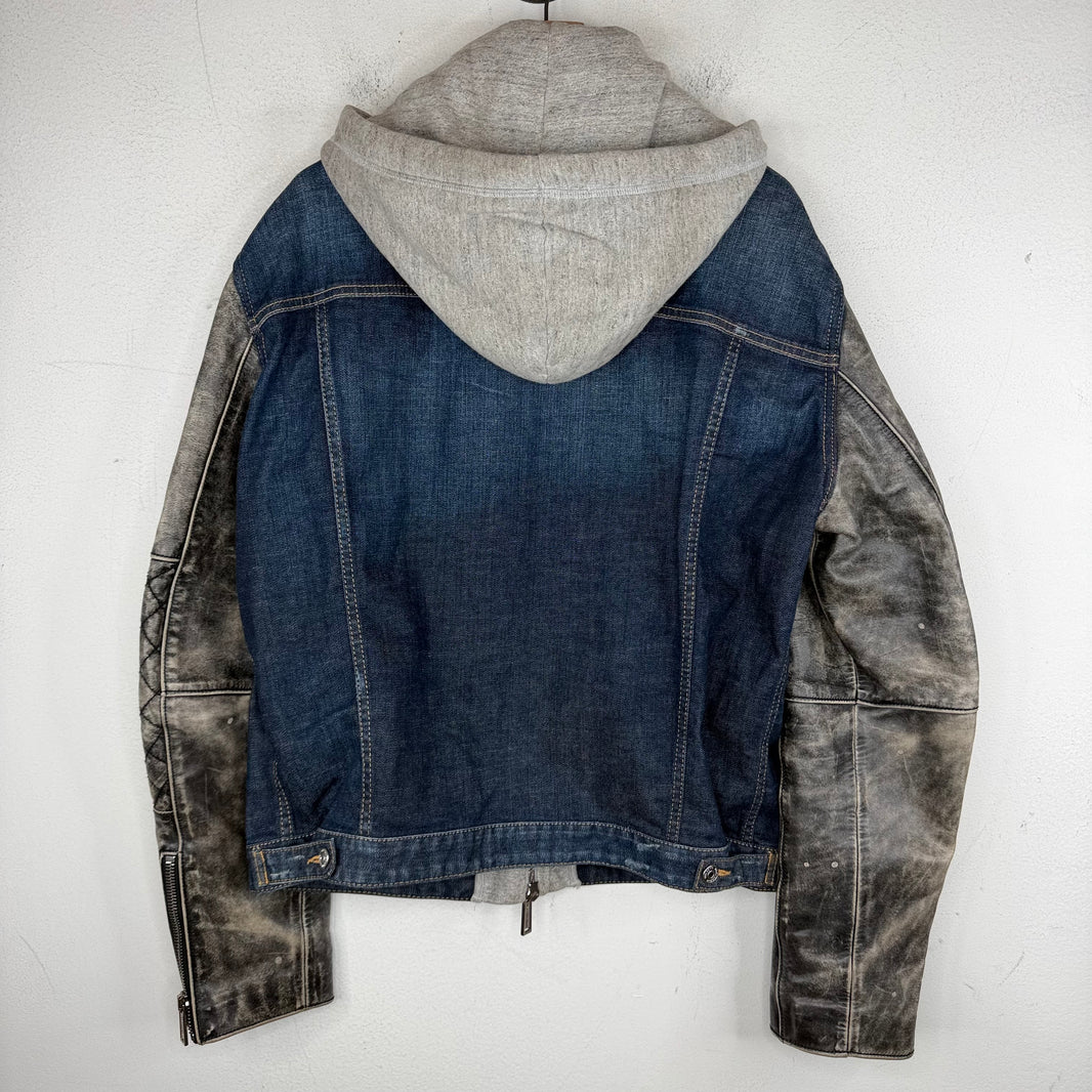 Dsquared Hybrid Leather/Denim Jacket Hoodie