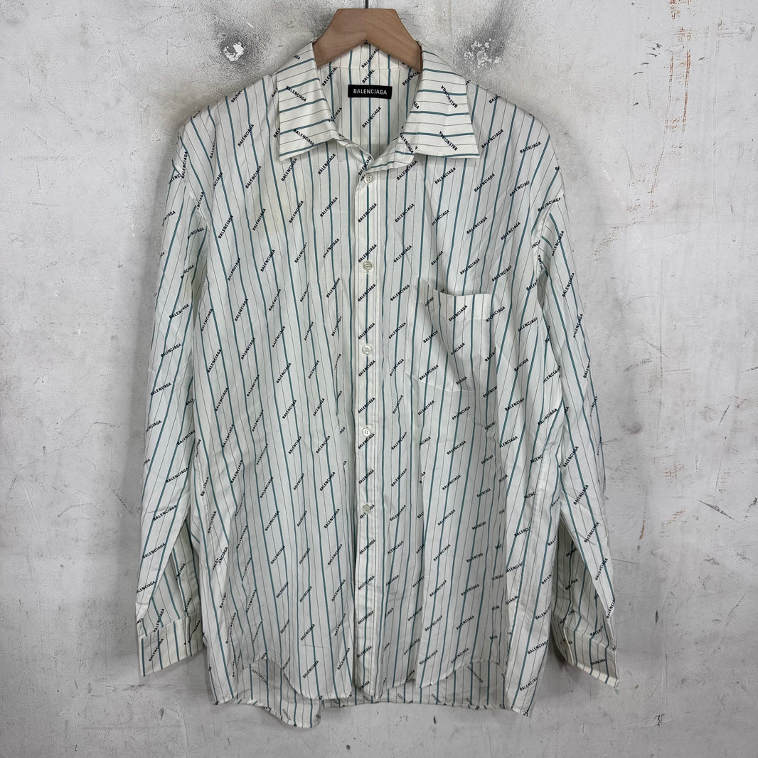 Balenciaga Striped Logo Print LS Shirt