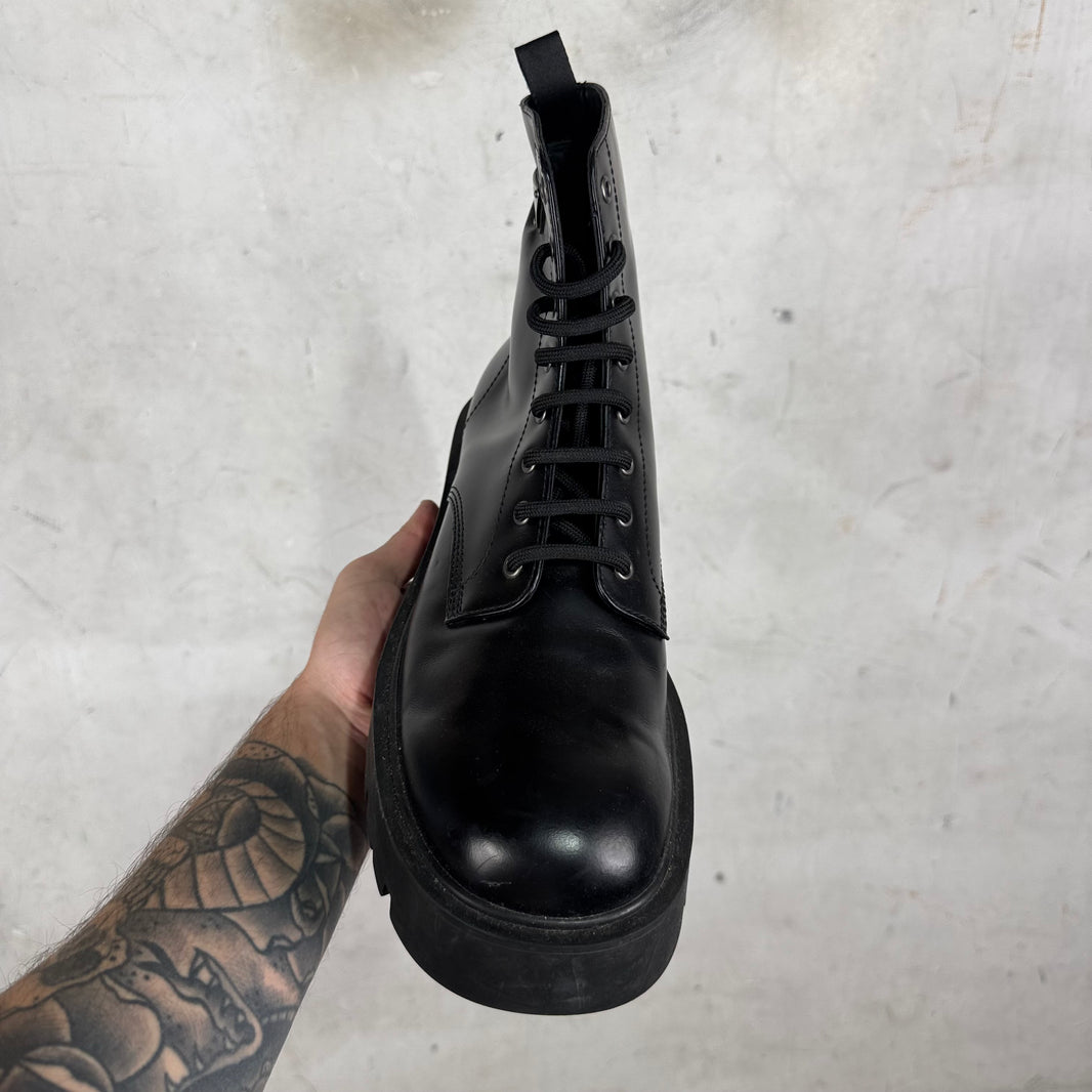 Prada Leather Plaque Lug Boots