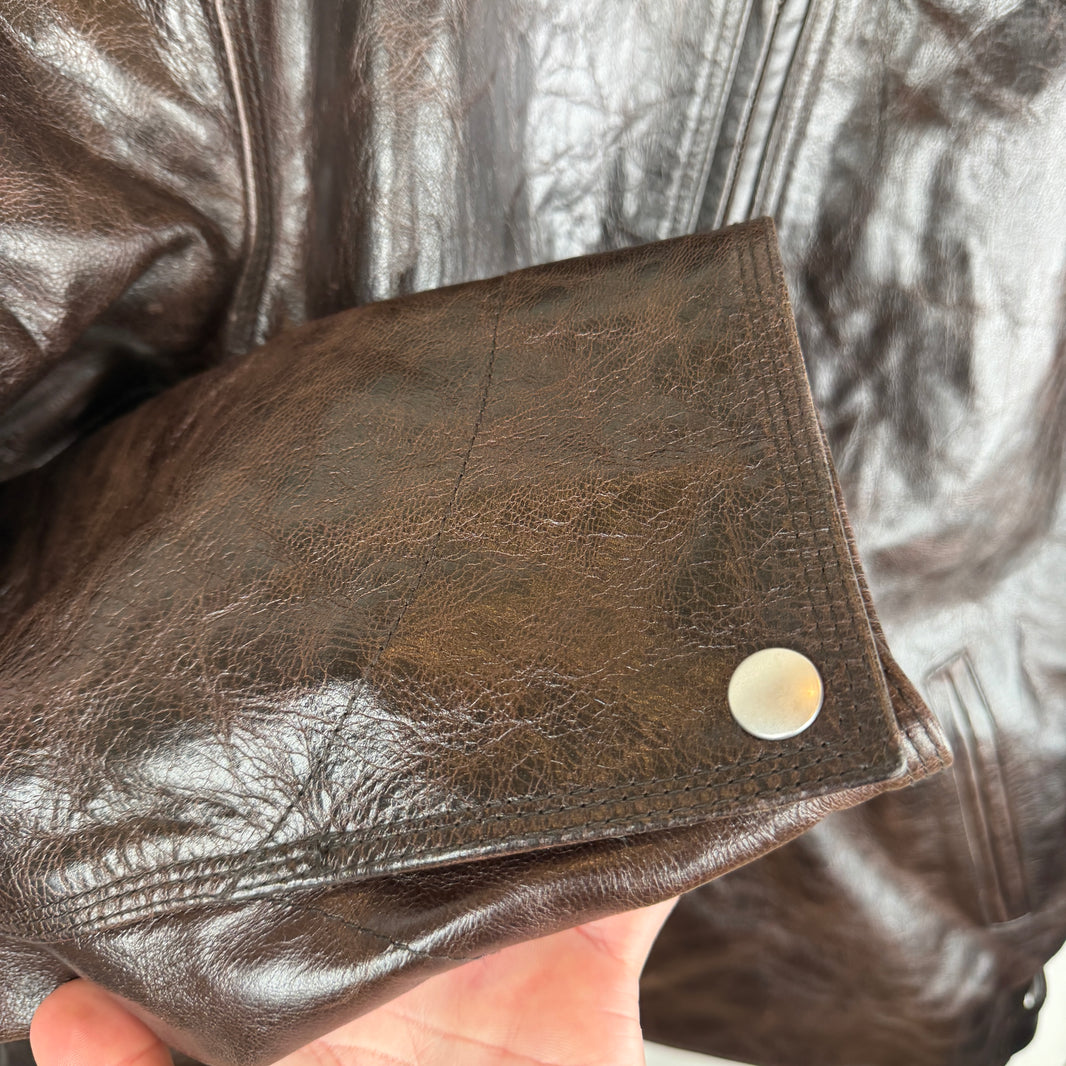 Stussy Brown Goat Leather Garage Zip Up Jacket