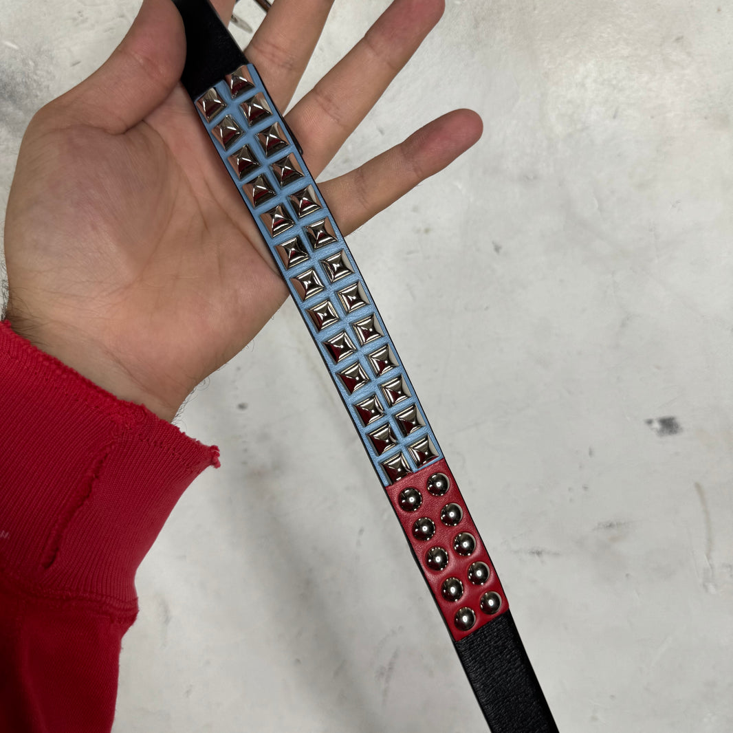 Prada Two Piece Studded Velo Leather Belt