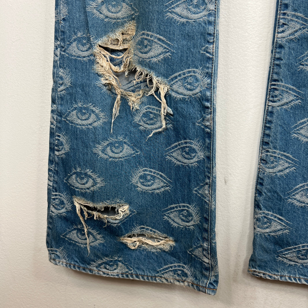 Kapital Blue Distressed Speak Easy Flared Denim Jeans