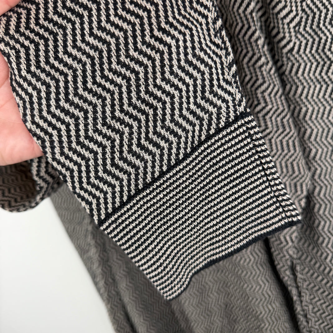 Armani Zig Zag Striped Collared Knit Sweater