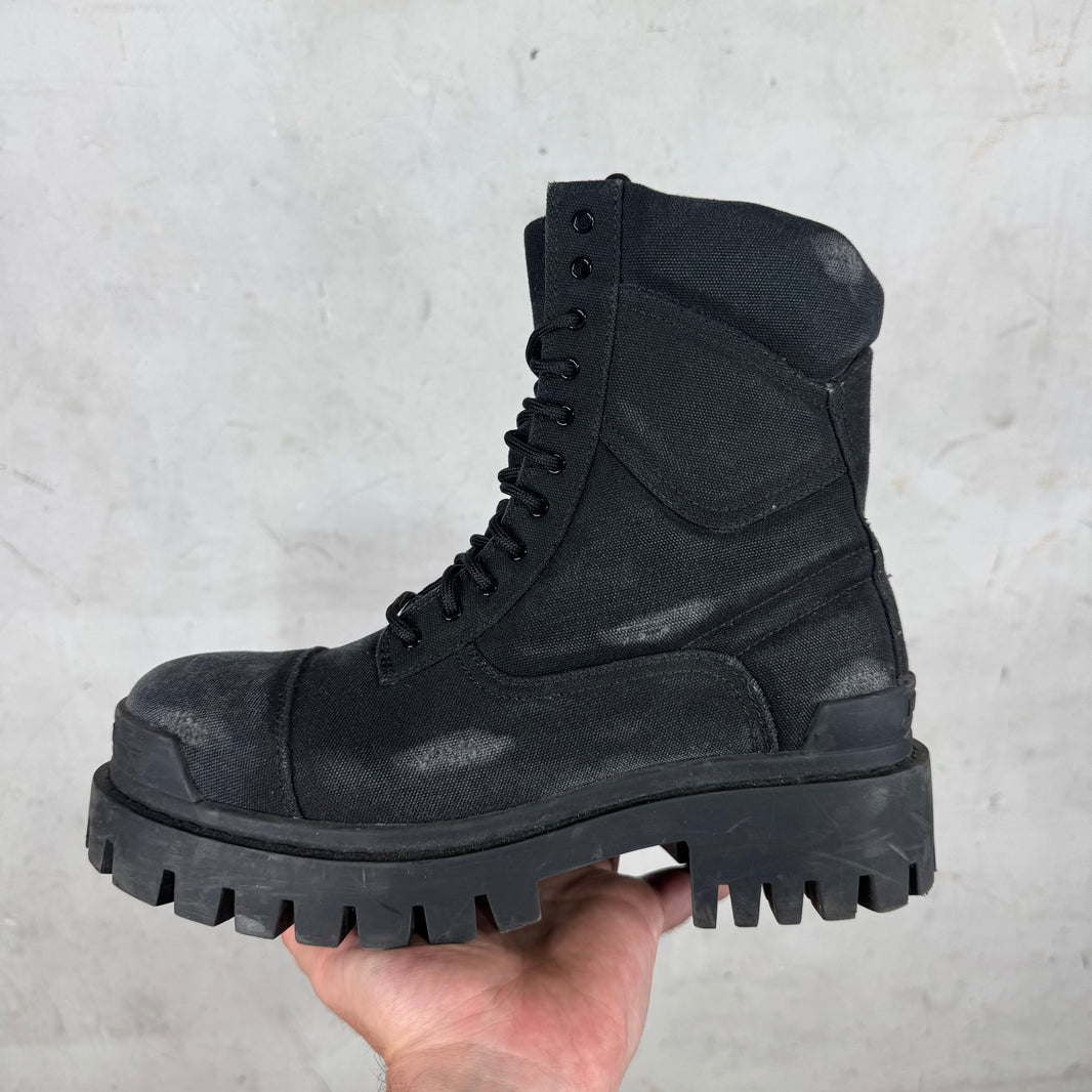 Balenciaga Distressed Canvas Strike Boots