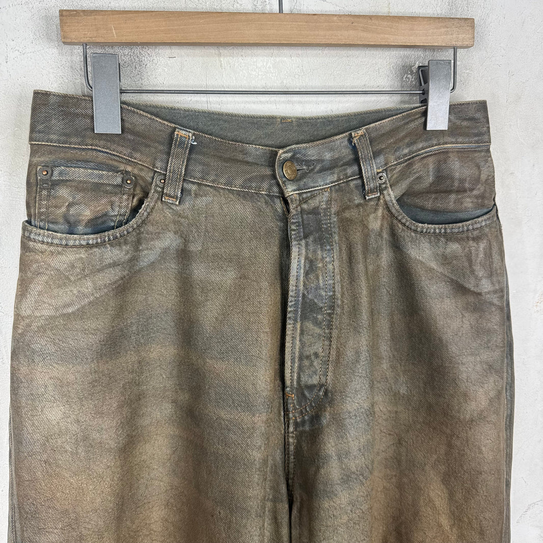 Acne Studios Olive Waxed Wide Leg Jeans