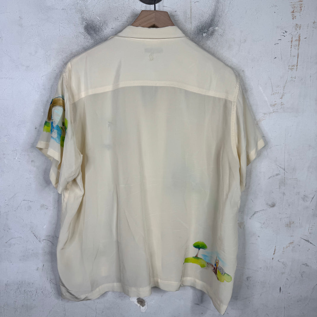 Bode Hand Painted Landscape Silk Button Up Shirt