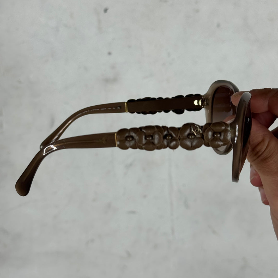 Chanel Leather Floral Wide Lens Sunglasses