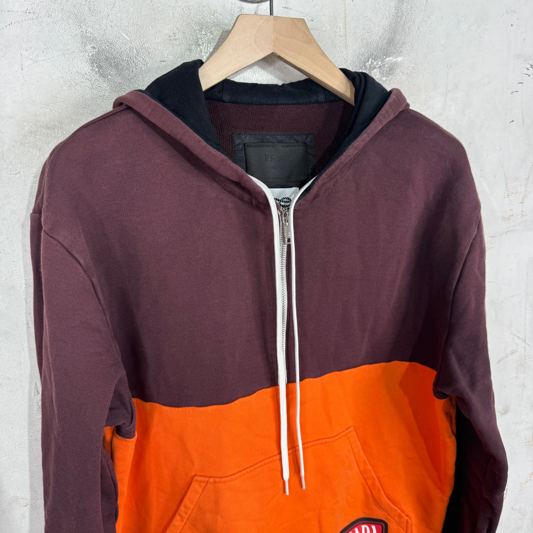 Prada Color-Blocked Rubber Badge Half Zip Hoodie
