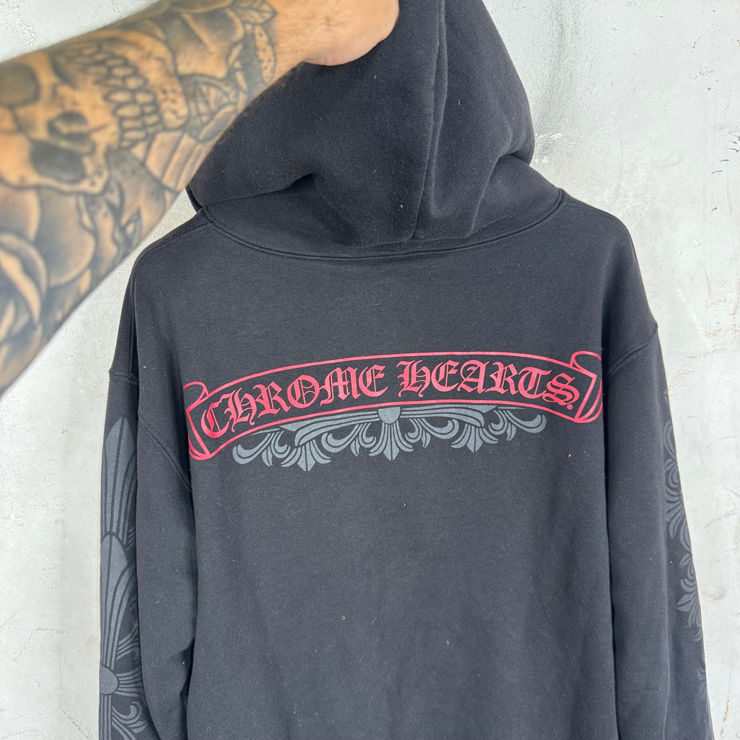 Chrome Hearts Floral Red Scroll Thermal Zip Hoodie
